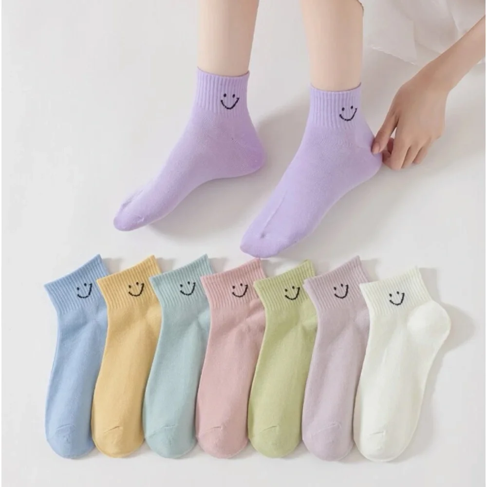 Smiley face socks set bundle 8 pairs multicolor rainbow mix pink blue pu…